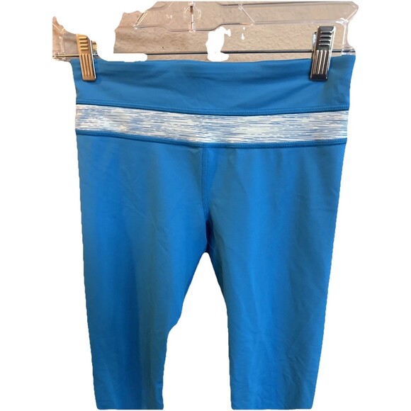 Lululemon Athletica Neon Blue Grey Detail Crop Leggings Zipper Back Pocket Sz 4, - Picture 3 of 8